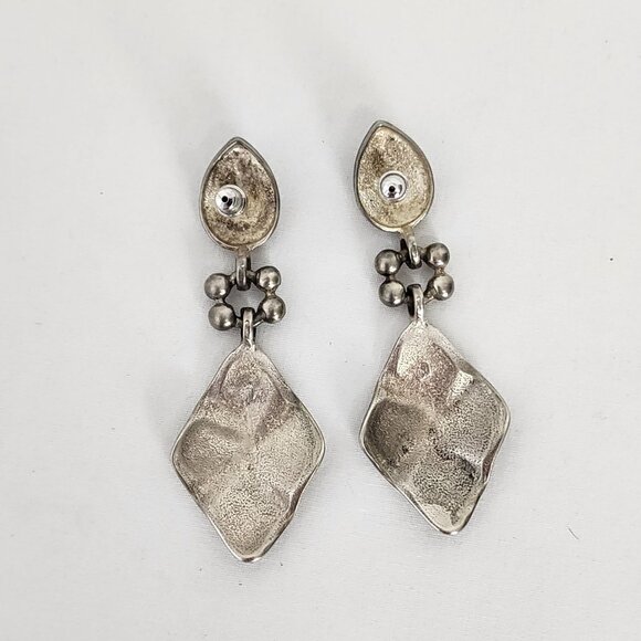 VTG Hammered Silver Brutalist Drop Earrings Artistic Unique VTG Drk Boho Grunge - Picture 6 of 10